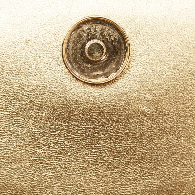 Pre Owned Versace Gold Leather Medusa Icon Crystals Chain Clutch