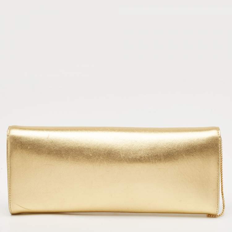 Pre Owned Versace Gold Leather Medusa Icon Crystals Chain Clutch
