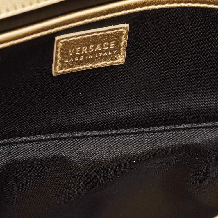 Pre Owned Versace Gold Leather Medusa Icon Crystals Chain Clutch