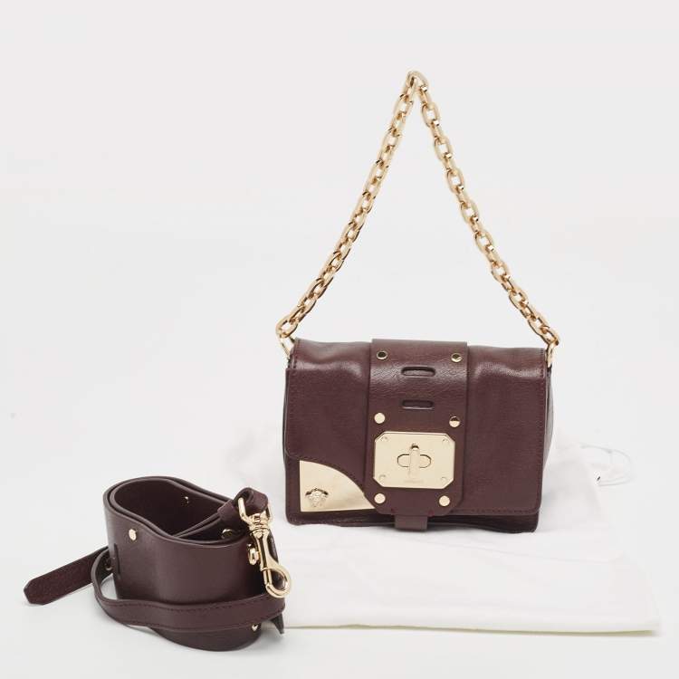 Pre Owned Versace Burgundy Leather Stardvst Crossbody Bag