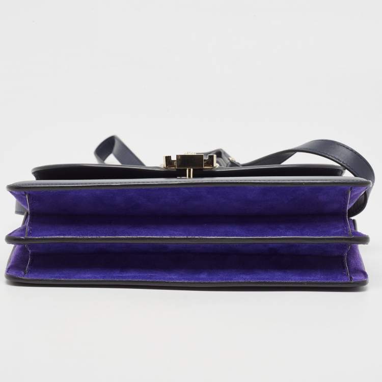 Pre Owned Versace Navy Blue Leather and Suede DV One Top Handle Bag