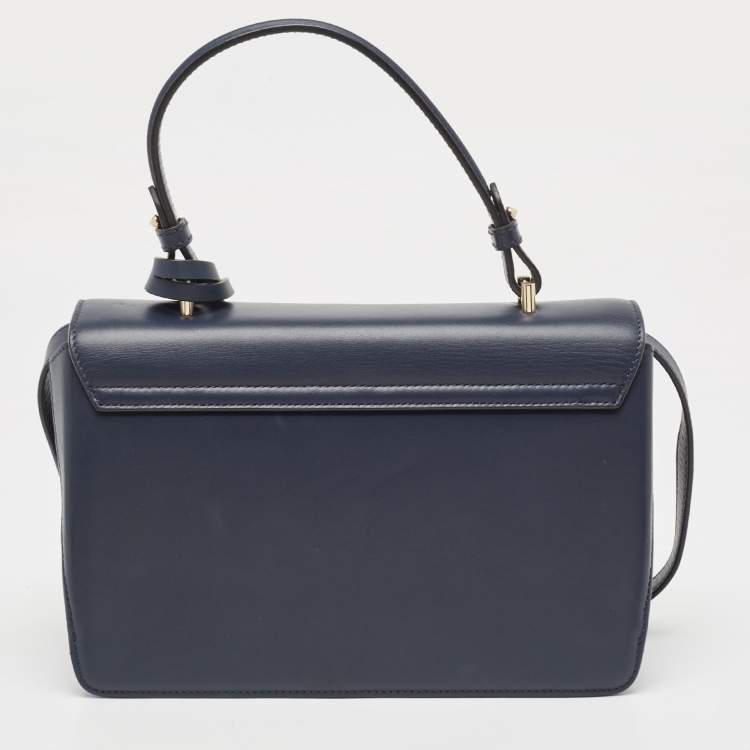 Pre Owned Versace Navy Blue Leather and Suede DV One Top Handle Bag