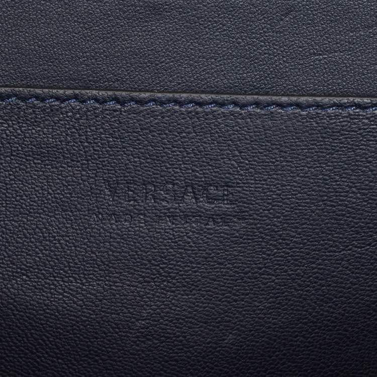 Pre Owned Versace Navy Blue Leather and Suede DV One Top Handle Bag