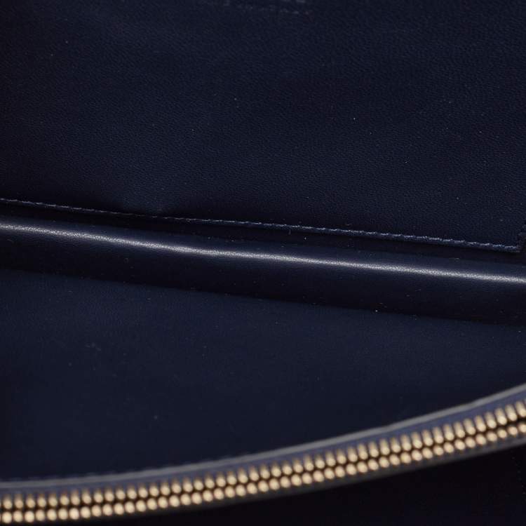 Pre Owned Versace Navy Blue Leather and Suede DV One Top Handle Bag