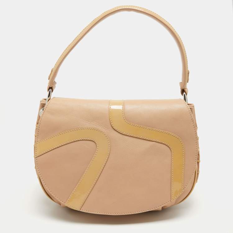 Pre Owned Versace Beige Patent and Leather Patch Hobo