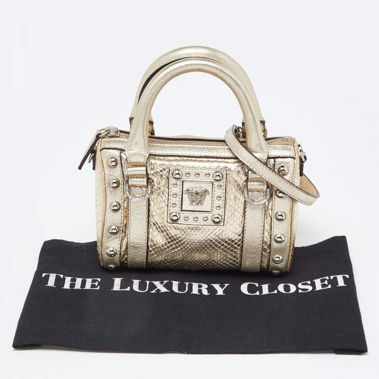 Pre Owned Versace Gold Snakeskin Leather Snap Out Of It Crossbody Bag