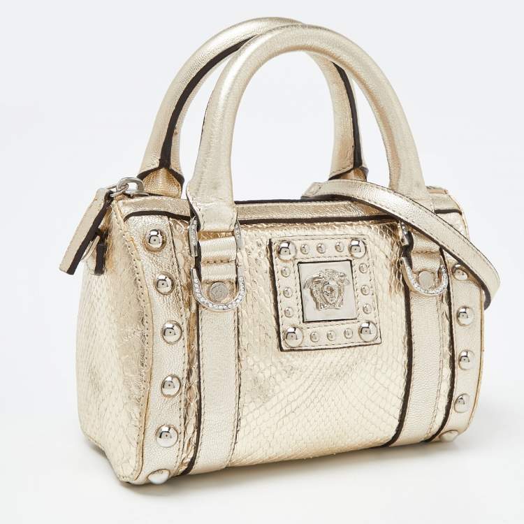 Pre Owned Versace Gold Snakeskin Leather Snap Out Of It Crossbody Bag