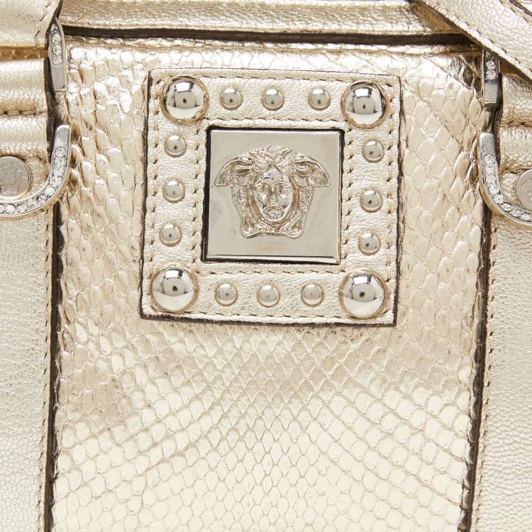 Pre Owned Versace Gold Snakeskin Leather Snap Out Of It Crossbody Bag