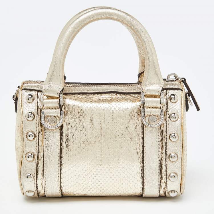 Pre Owned Versace Gold Snakeskin Leather Snap Out Of It Crossbody Bag