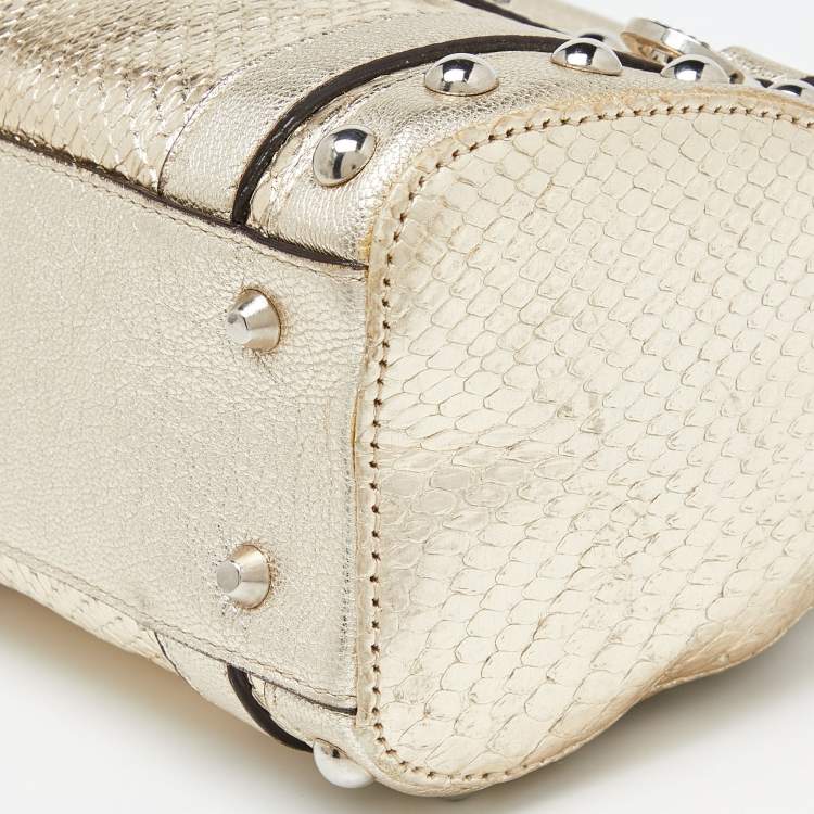 Pre Owned Versace Gold Snakeskin Leather Snap Out Of It Crossbody Bag