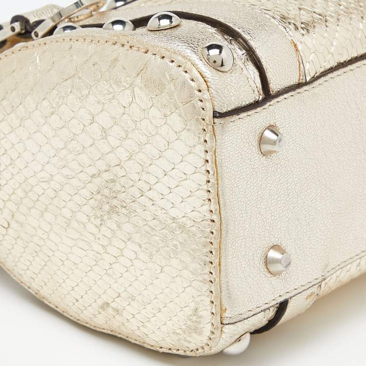 Pre Owned Versace Gold Snakeskin Leather Snap Out Of It Crossbody Bag