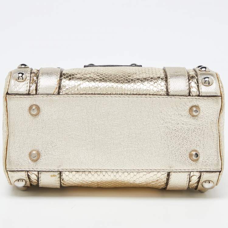 Pre Owned Versace Gold Snakeskin Leather Snap Out Of It Crossbody Bag