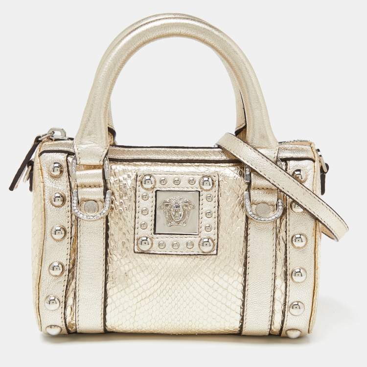Pre Owned Versace Gold Snakeskin Leather Snap Out Of It Crossbody Bag