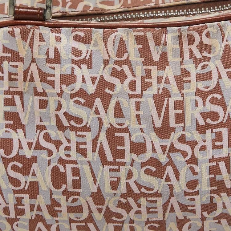 Pre Owned Versace Brown/Multicolor Printed Fabric and Leather Satchel