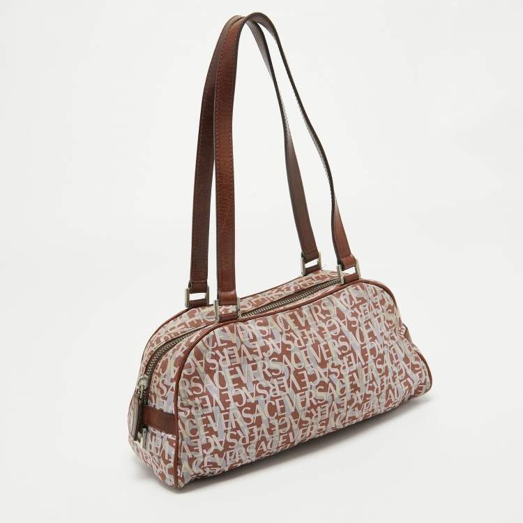 Pre Owned Versace Brown/Multicolor Printed Fabric and Leather Satchel