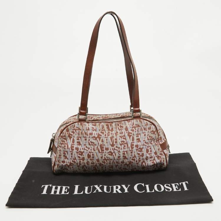 Pre Owned Versace Brown/Multicolor Printed Fabric and Leather Satchel