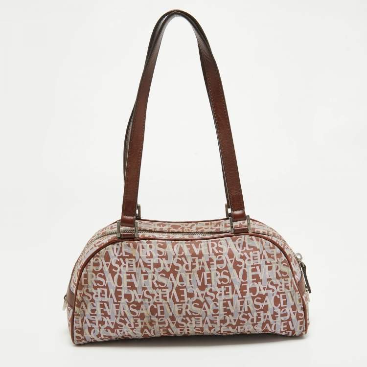Pre Owned Versace Brown/Multicolor Printed Fabric and Leather Satchel