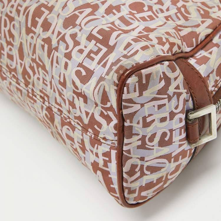 Pre Owned Versace Brown/Multicolor Printed Fabric and Leather Satchel
