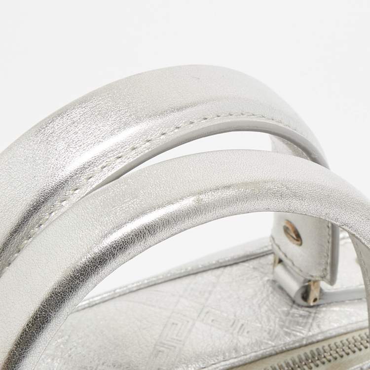 Pre Owned Versace Silver Monogram Embossed Leather Multi Pocket Medusa Satchel