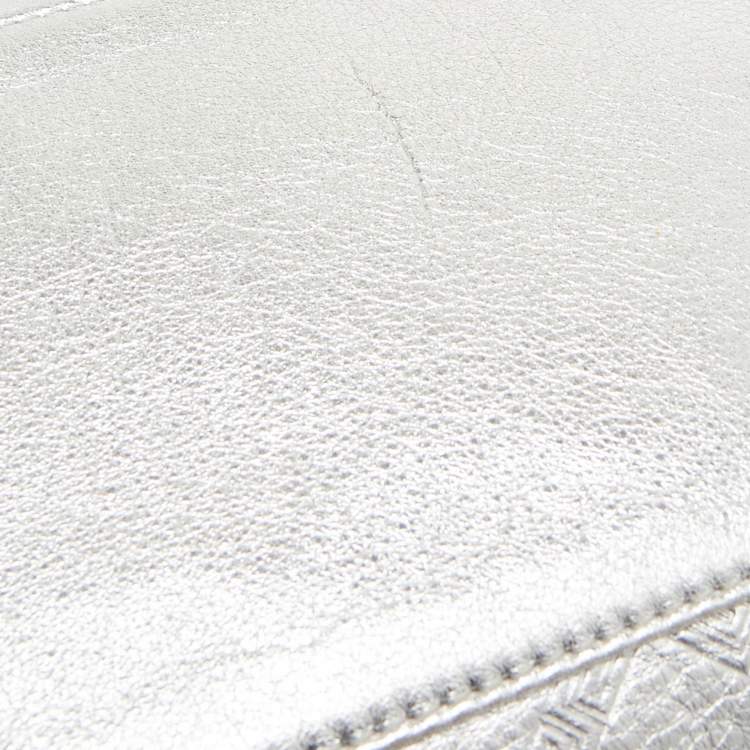 Pre Owned Versace Silver Monogram Embossed Leather Multi Pocket Medusa Satchel