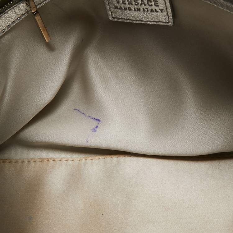 Pre Owned Versace Silver Monogram Embossed Leather Multi Pocket Medusa Satchel