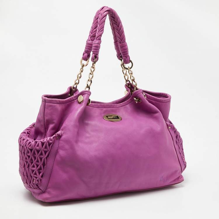 Pre Owned Versace Pink Pleated Leather Chain Satchel