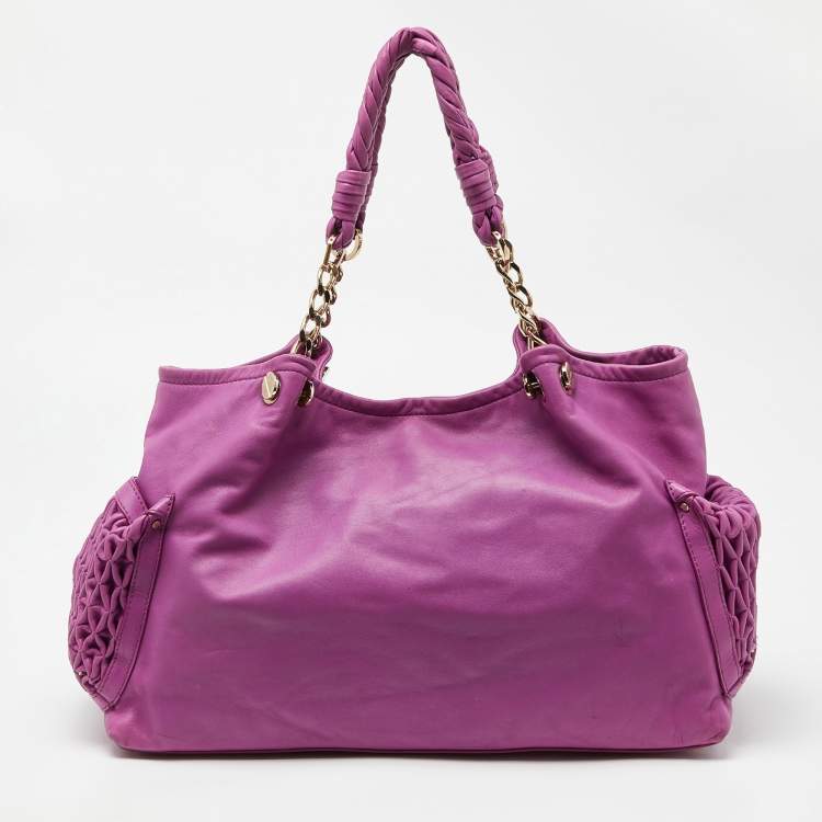 Pre Owned Versace Pink Pleated Leather Chain Satchel