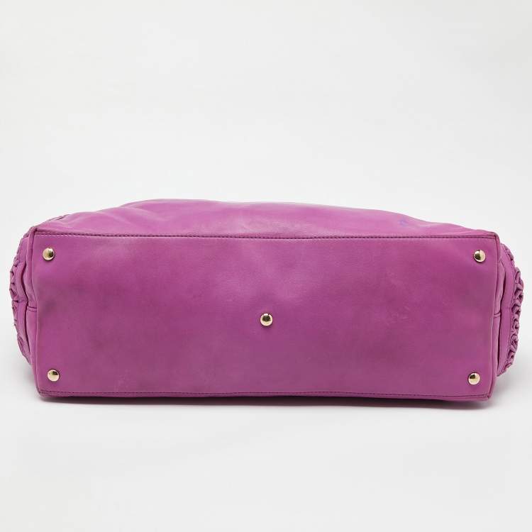 Pre Owned Versace Pink Pleated Leather Chain Satchel