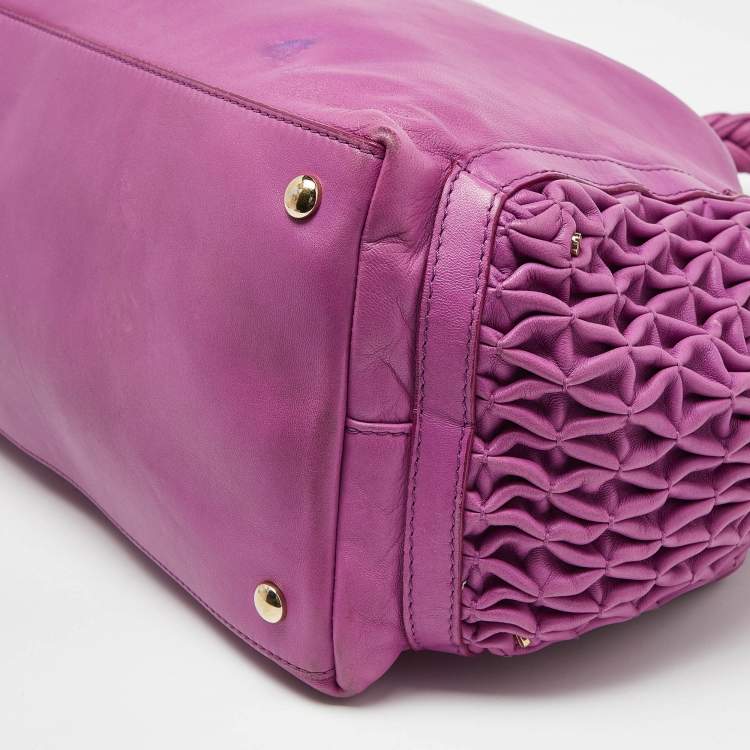 Pre Owned Versace Pink Pleated Leather Chain Satchel