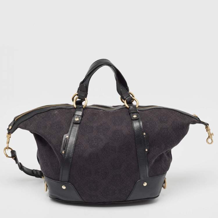 Pre Owned Versace Black Medusa Print Canvas and Leather Satchel