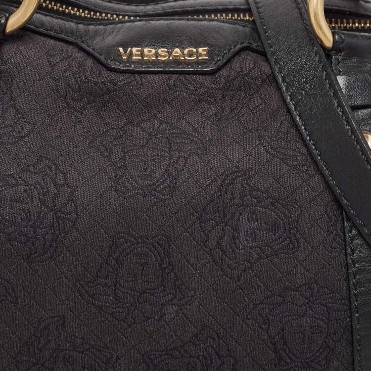 Pre Owned Versace Black Medusa Print Canvas and Leather Satchel