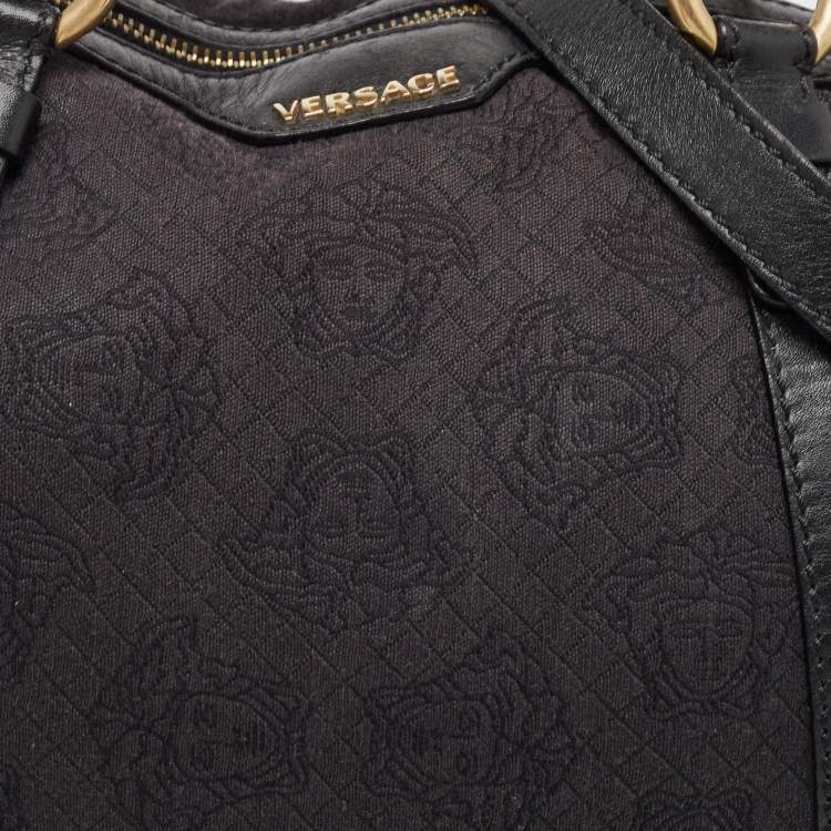 Pre Owned Versace Black Medusa Print Canvas and Leather Satchel