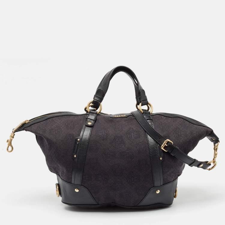 Pre Owned Versace Black Medusa Print Canvas and Leather Satchel