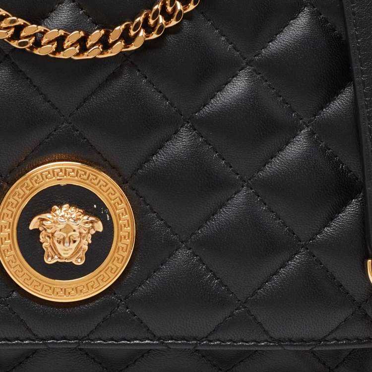 Pre Owned Versace Black Quilted Leather Medusa Chain Shoulder Bag