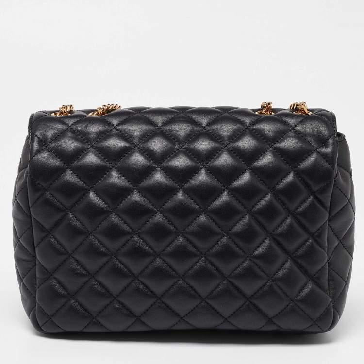 Pre Owned Versace Black Quilted Leather Medusa Chain Shoulder Bag