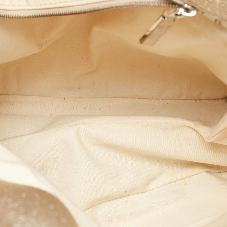 Pre Owned Versace Gold Monogram Fabric and Leather Medusa Flap Hobo