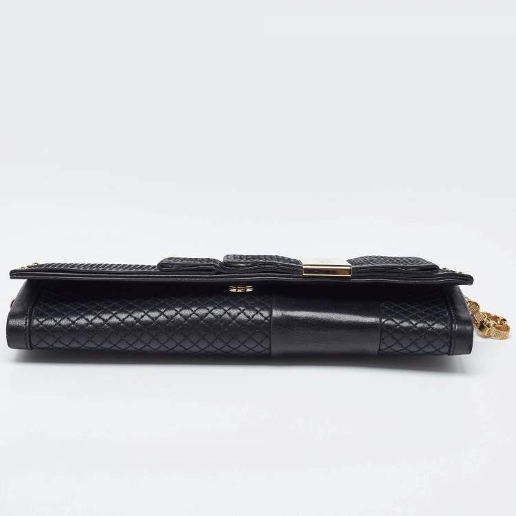 Pre Owned Versace Black Quilted Leather Medallion Chain Clutch