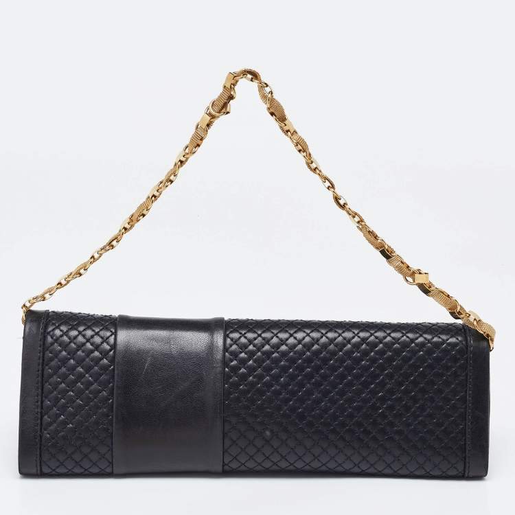 Pre Owned Versace Black Quilted Leather Medallion Chain Clutch