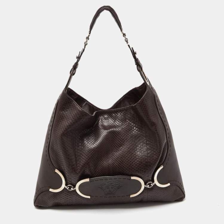 Pre Owned Versace Brown Python and Leather Hobo