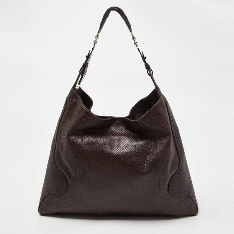 Pre Owned Versace Brown Python and Leather Hobo