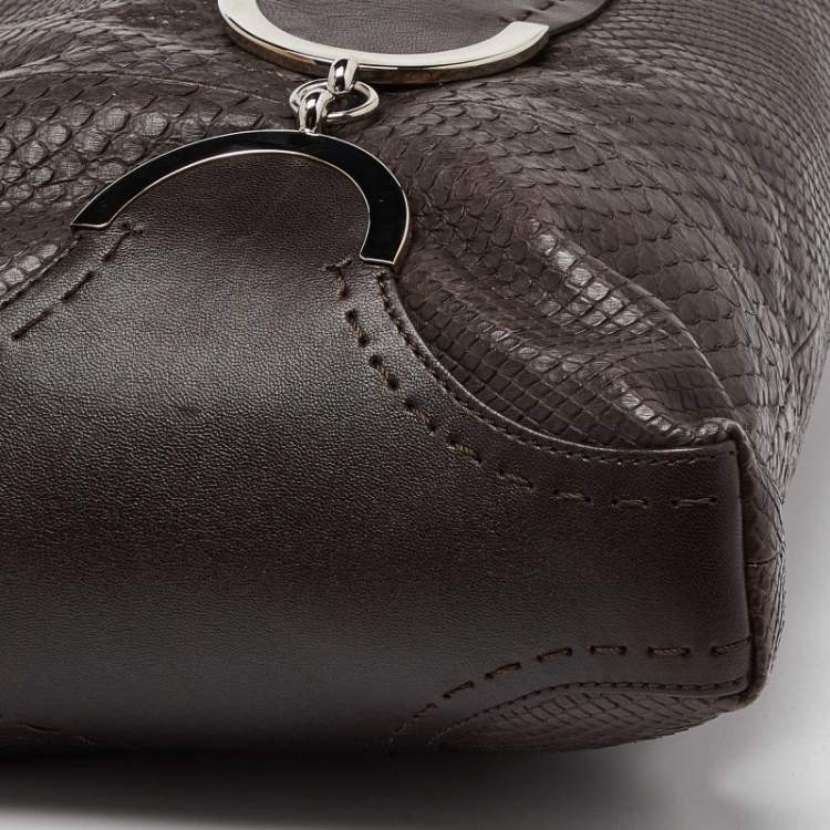 Pre Owned Versace Brown Python and Leather Hobo