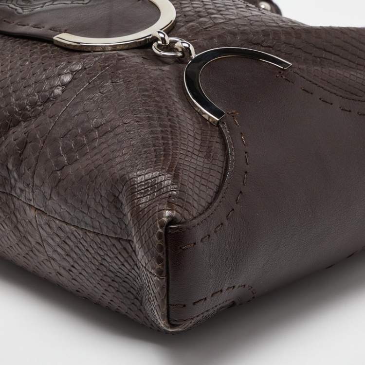 Pre Owned Versace Brown Python and Leather Hobo