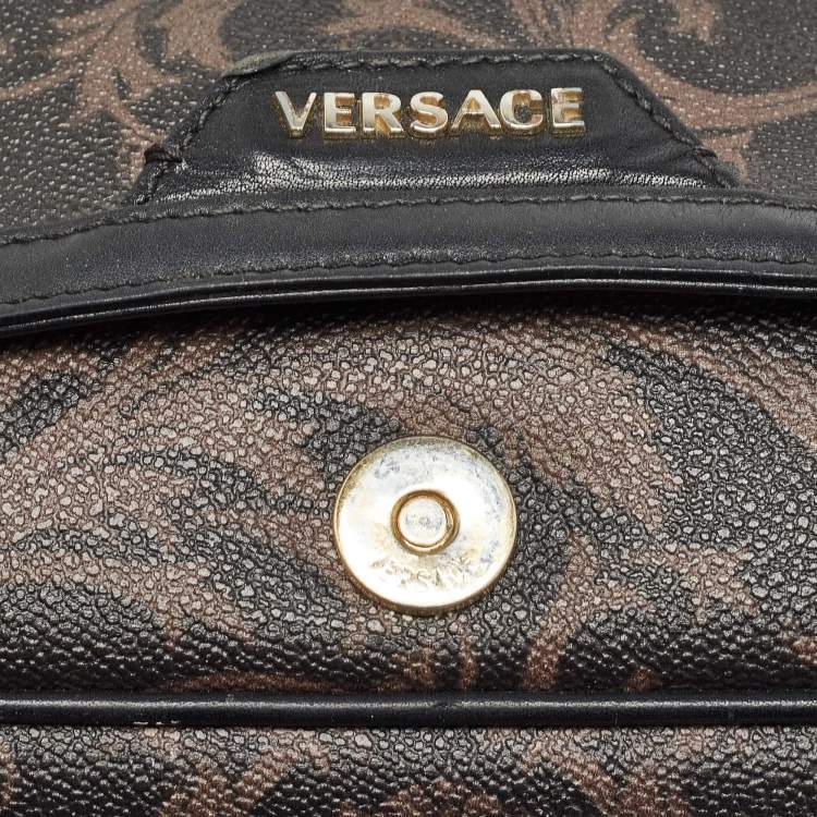Pre Owned Versace Black/Brown Baroque Print Coated Canvas and Leather Flap Chain Bag