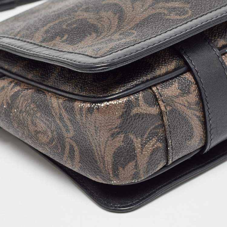 Pre Owned Versace Black/Brown Baroque Print Coated Canvas and Leather Flap Chain Bag