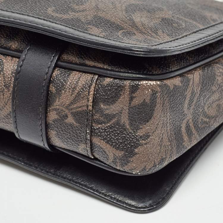 Pre Owned Versace Black/Brown Baroque Print Coated Canvas and Leather Flap Chain Bag