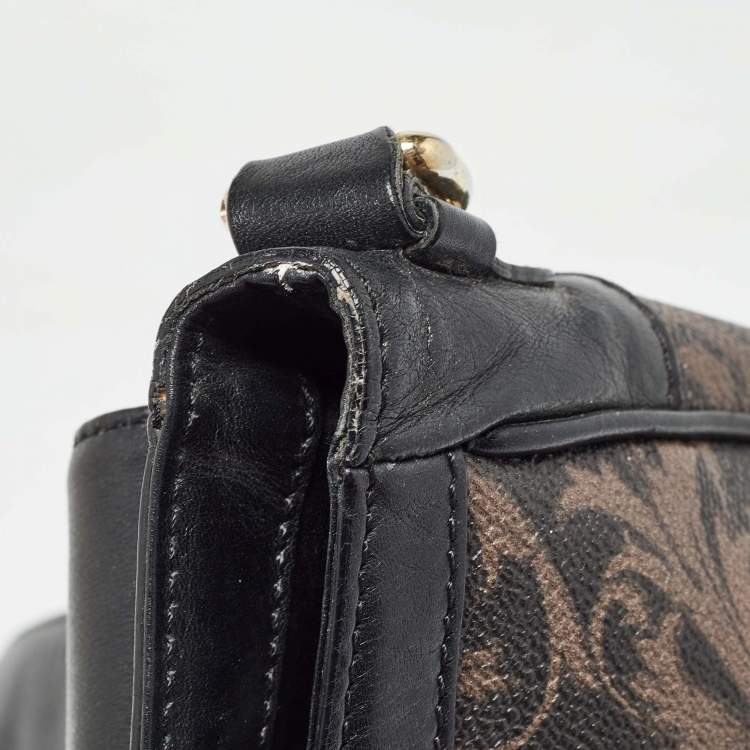 Pre Owned Versace Black/Brown Baroque Print Coated Canvas and Leather Flap Chain Bag