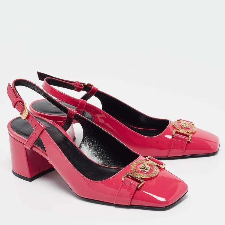 Pre Owned Versace Pink Patent Slingback Pumps Size 36
