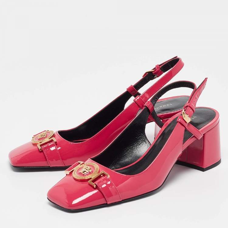 Pre Owned Versace Pink Patent Slingback Pumps Size 36