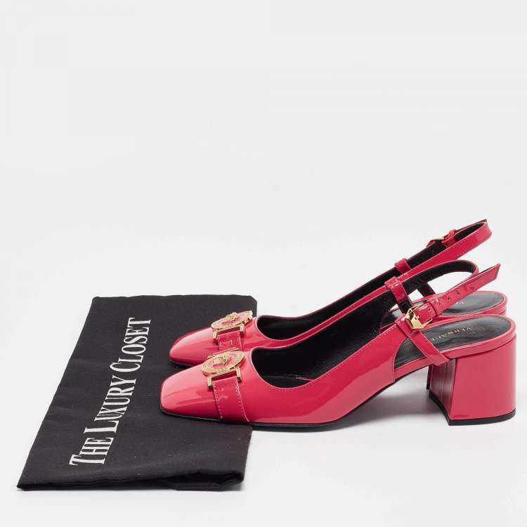 Pre Owned Versace Pink Patent Slingback Pumps Size 36