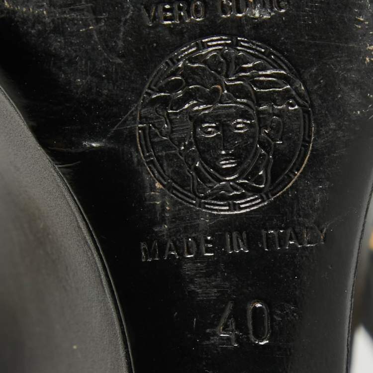 Pre Owned Versace Black Leather Medusa Wedge Sandals Size 40